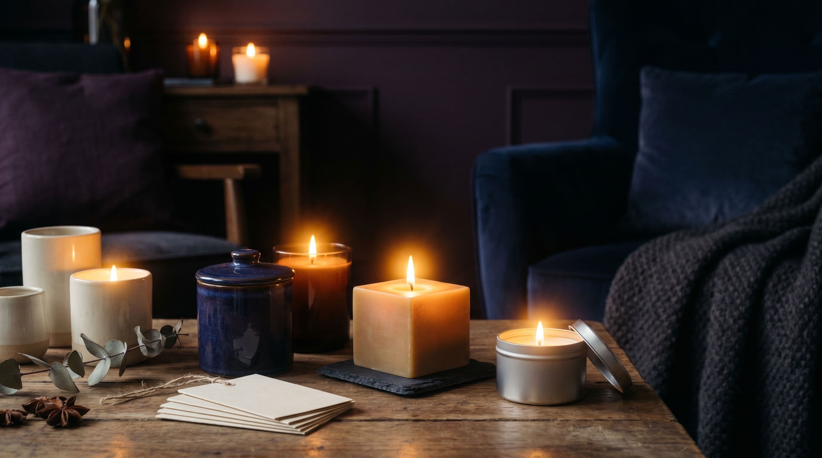 Bougies allumées dans un intérieur tamisé